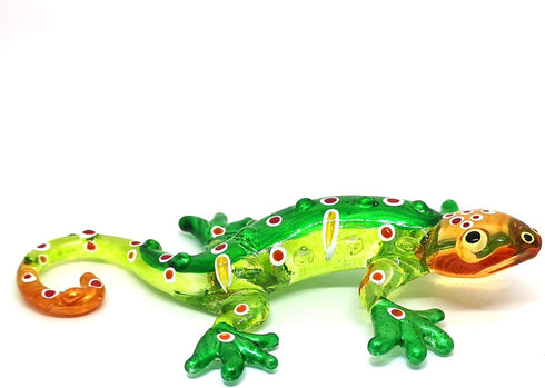 ZOOCRAFT Glass Gecko Figurine, Green Miniature Hand Blown Lampwork Animal Statue Decor