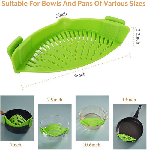 YEVIOR Clip on Strainer for Pots and Pans, Hands-Free Food Strainer for Spaghetti, Fits All Bowls and Pots
