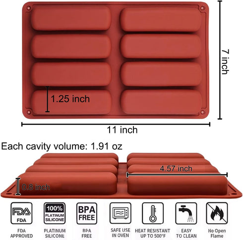 Finger Biscuit Silicone Mould, 2Pack 8 Cavities Finger Shaped Molds Granola Bars Twinkie Cake Pan Rectangular Strip Mold for Baking Energy Bars, Chocolate Bar, Bread, Muffin by YJWYDM