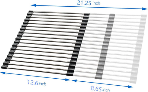 Expandable Large Roll Up Dish Drying Rack, Collapsible Over The Sink Non-Slip Silicone Rack for Kitchen