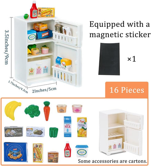 Set Play,16Pieces Ouliget Miniature Model Refrigerator Fridge Magnet,Unique Novelty Cute Mini Fridge Magnet,Mini