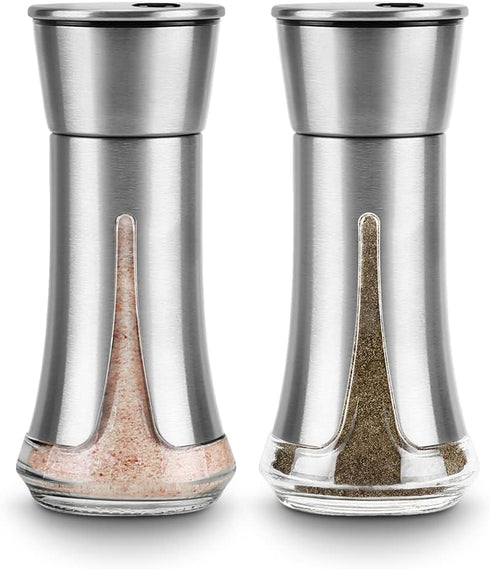 Aelga Salt and Pepper Shakers Set - Adjustable Pour Holes for Himalayan, Kosher, Sea Salts