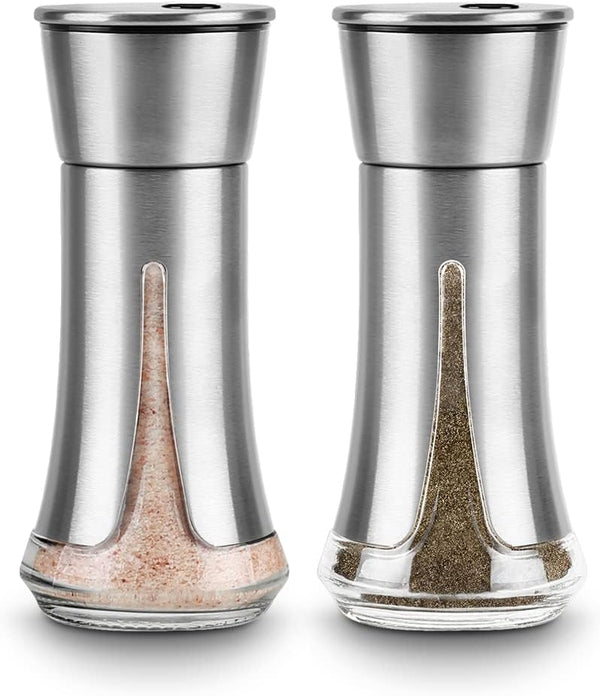 Aelga Salt and Pepper Shakers Set - Adjustable Pour Holes for Himalayan, Kosher, Sea Salts