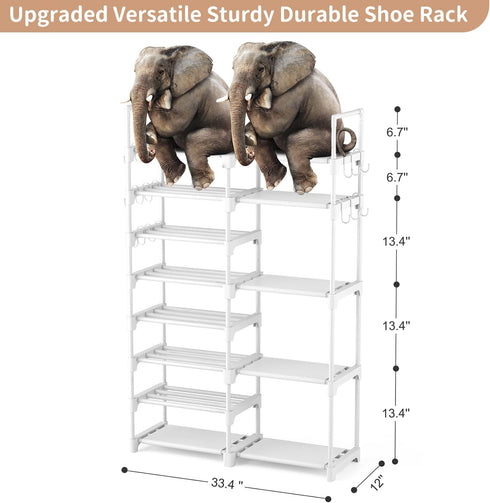 Closet 8 26-32 ROJASOP White Shoe Rack, Tall Metal Shoe Rack Organizer for Entryway Garage, Tier Large Shoe Shelf