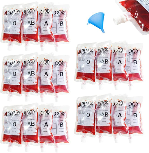 20 Pack Blood Bags for Drinks, 8.5oz Anti-Leak with Cap, Reusable Food Grade Decoration Cups for Halloween and Christmas