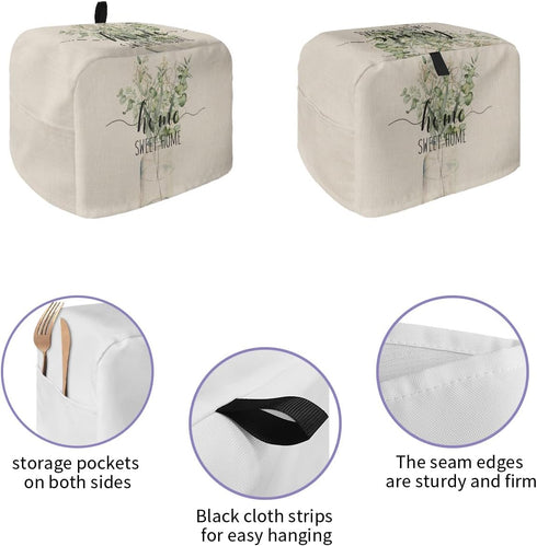 Toaster Dust Cover with Pockets, Rustic Spring Sweet Home Green Eucalyptus Leaves Beige Soft Washable 2 Slice Toaster Cover, Dust-proof Cover for Small Appliance Cover and Fingerprint Protection