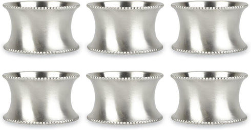 DII Decorative Assorted Silver Napkin Ring Set, Beaded Silver, 6 Count