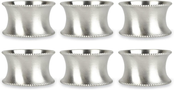 DII Decorative Assorted Silver Napkin Ring Set, Beaded Silver, 6 Count