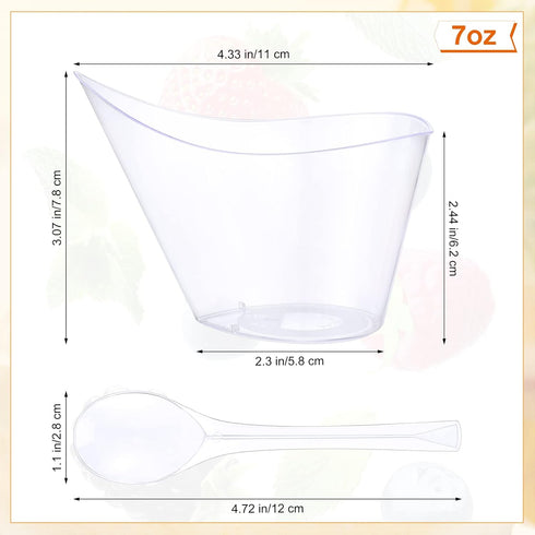 150 Pack 7 oz Clear Plastic Dessert Cups with Tasting Spoons, Appetizer Cups Yogurt Parfait Bowls with Spoons for Party