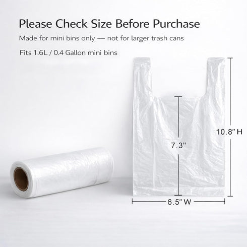 JILLICK 1.6 Liter/0.4 200 Count Countertop, Mini Trash Bags Gal- Tiny Clear Trash Can Liners for Desktop, Makeup
