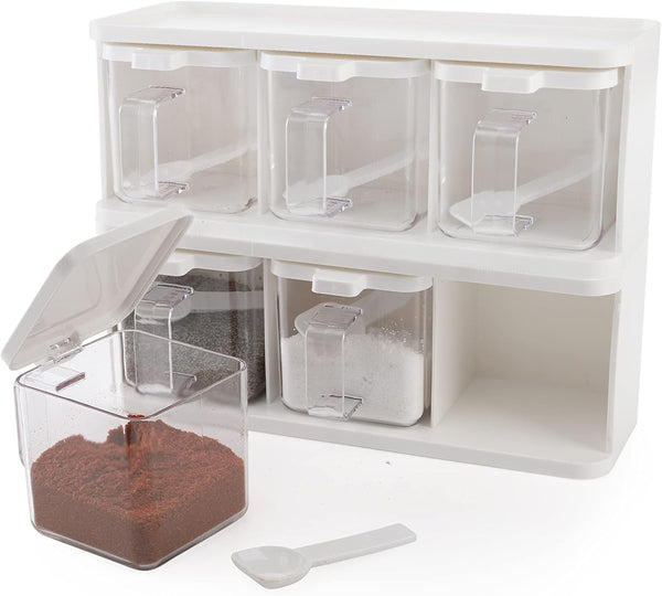 Hedume 2 Pack 3 Grids Clear Seasoning Box with Handle and Spoon,