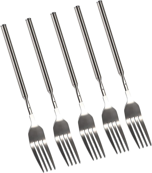 5Pcs Stainless Steel BBQ Telescopic Forks, 8.7-25.4 Inch Long Handle Cutlery for Barbecue, Toasting, Dinner