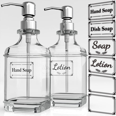 GLADPURE Soap Dispenser - 2 Pack, 18 Oz Antique Design Thick Glass Hand Soap Dispensers with 304 Stainless Steel Pump