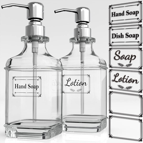 GLADPURE Soap Dispenser - 2 Pack, 18 Oz Antique Design Thick Glass Hand Soap Dispensers with 304 Stainless Steel Pump