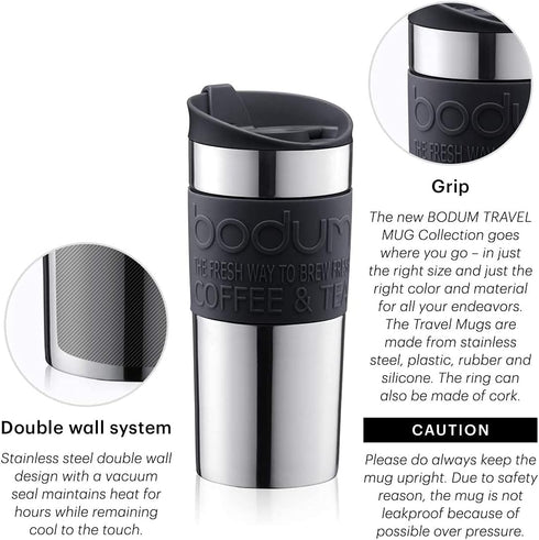 Bodum 11068-01 Vacuum Travel Mug, Small, Black, 0.35 L, 1 Count
