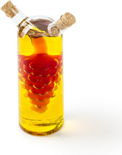 Fox Run Grape Motif Oil and Vinegar Cruet Dispenser Bottle, Clear Borosilicate Glass
