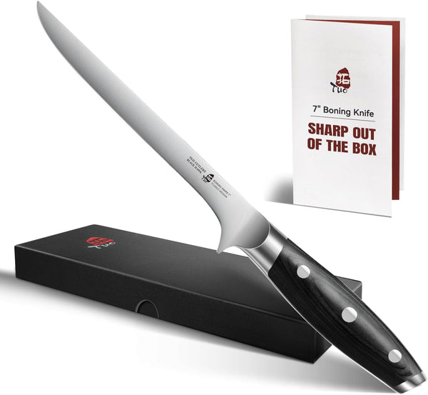 TUO Boning Knife, 7 inch Fillet Knife, German HC Steel Blade for Poultry & Fish, Full Tang Pakkawood Handle, BLACK HAWK