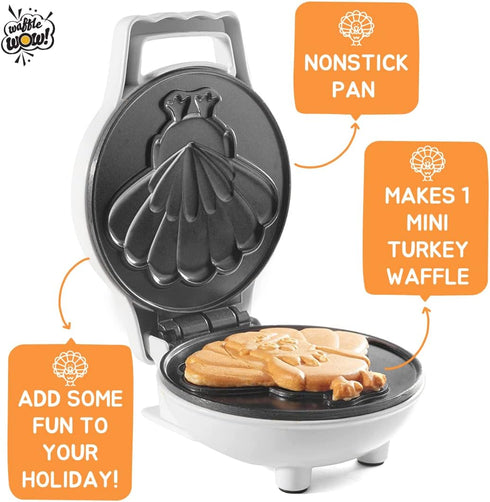 Thanksgiving Turkey Mini Waffle Maker, 4" Electric Nonstick Waffler Iron for Holiday Breakfast, Fun & Festive