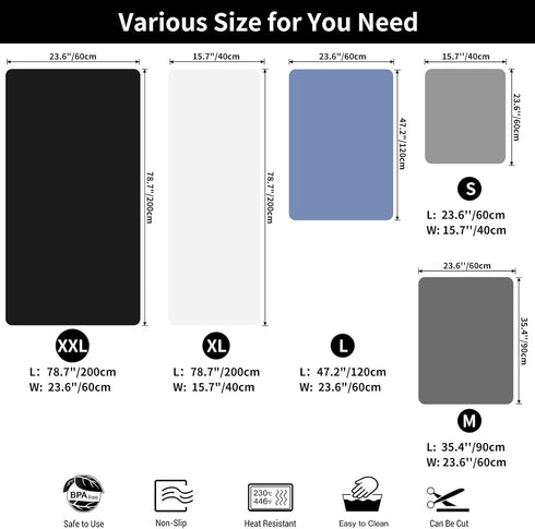 Silicone Countertop Mat, 35.4"x23.6"x0.08" Heat Resistant Waterproof Protector for Kitchen, Light Gray