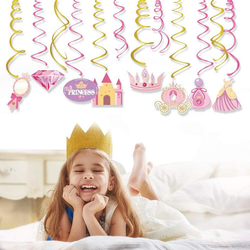 30Ct Princess Hanging Swirl Decorations, Cinderella Party Supplies, Pink Decor for Fairytale Baby Shower