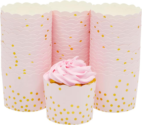 Sparkle and Bash 50 Pack Pink and Gold Cupcake Wrappers, Paper Baking Cups, Muffin Liners for Baby Shower