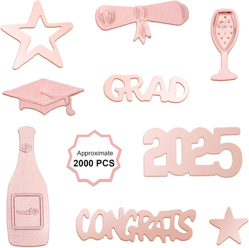 Konsait 2025 Rose Gold Graduation Confetti, 2 Oz/1700+ Pieces for Birthday & Graduation Party Decor