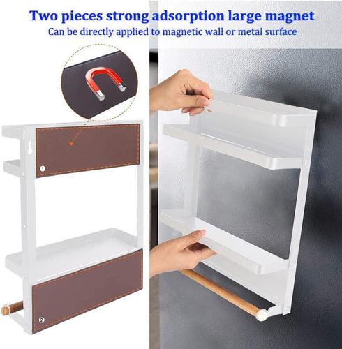 Magnetic Spice Rack for Refrigerator, White Magnetic Paper Towel Holder, Kitchen Organization and Storage