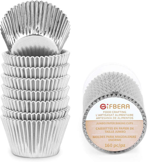 Gifbera Silver Foil Jumbo Cupcake Liners, Metallic Muffin Baking Cups, 160-Count