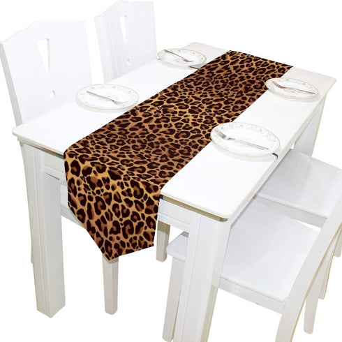 AUUXVA Animal Leopard Print Table Runner, Long Rectangle Table Cloth for Home Kitchen Dinner Party