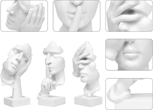 prosfalt 3 A-41 Pcs Thinker Statue, Silence is Gold Abstract Art Figurine, No Hear No See No Speak Modern Home Resin