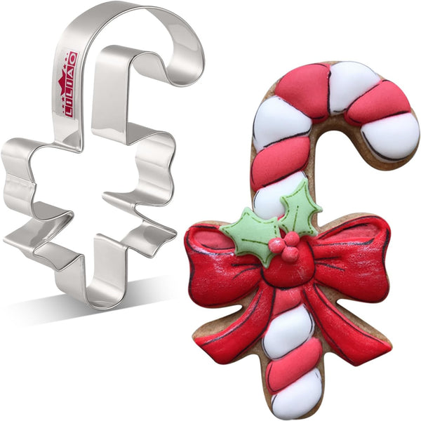 LILIAO Christmas Candy Cane with Bow/Ribbon Cookie Cutter, 2.8 x 4.3 inches, Stainless Steel
