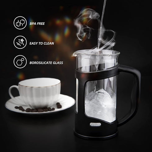 RAINBEAN Mini French Press Coffee Maker, 1 Cup, 12oz, Stainless Steel Filter, Maximum Flavor Brewer