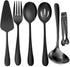 6 PCS Stainless Steel Serving Utensils Set, Large Slotted Spoons, Forks, Ice Sugar Tongs, Cake Server, Black for Buffet