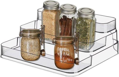 Acrylic Spice Rack, No Assembly Clear 3 Tier Condiment Bottle Shelf Vanity Organizer for Cabinet Kitchen Bathroom (1pcs) by Zilphoba