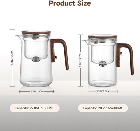 GrowCube -800ML/27.01oz Enchanti Tea Pot, Magic Glass Teapot with Strainer,Magnetic Water Separation with Infuser