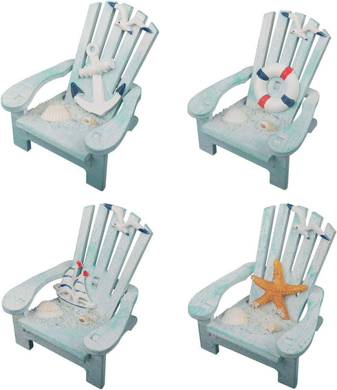 4 Pack Wooden Handmade Mini Chair Ornament, Beach Decor, Nautical Decoration for Bathroom, Bedroom, Home Office Desk