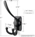 Wall Mount Coat Hooks - Matte Black Heavy Duty Decorative Hooks, 3 Prongs Utility Hook, 6 Pack for Home Organization