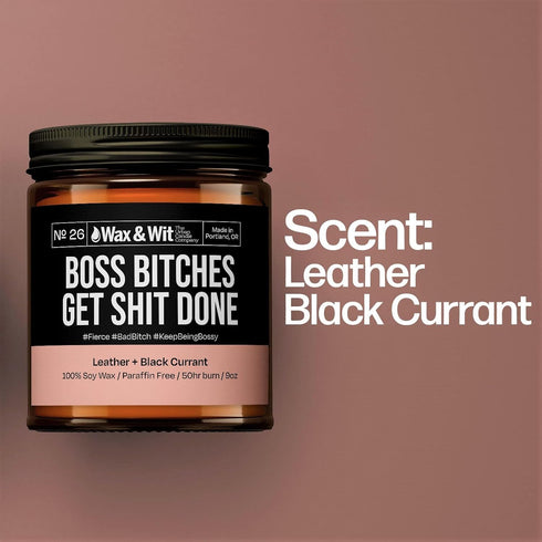 Wax & Wit Funny Soy Candle Gift for Women - Humorous Aromatherapy Candle, Leather and Black Currant - 9oz, Ideal for