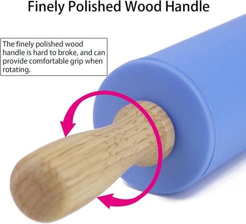 Silicone Rolling Pin for Baking, Non-stick Dough Roller with Wooden Handle, Kitchen Accessories, Pastry Roller