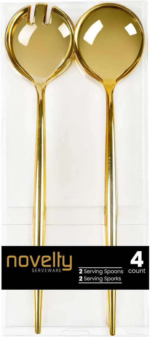 Dazzling Gold Novelty Serving Spoon & Spork, 4 Count Plastic Serveware for Parties