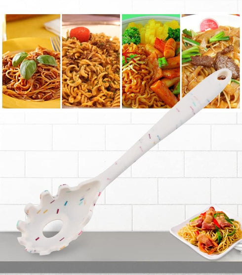 Silicone Pasta Fork (11.5"), High Heat Resistant to 480°F, Hygienic One Piece Design, Spaghetti Strainer