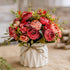 Silk Rose Bouquets Artificial Flowers Fake Flowers with Ceramics Vase for Home Office Wedding Table Decoration (Red Bud)