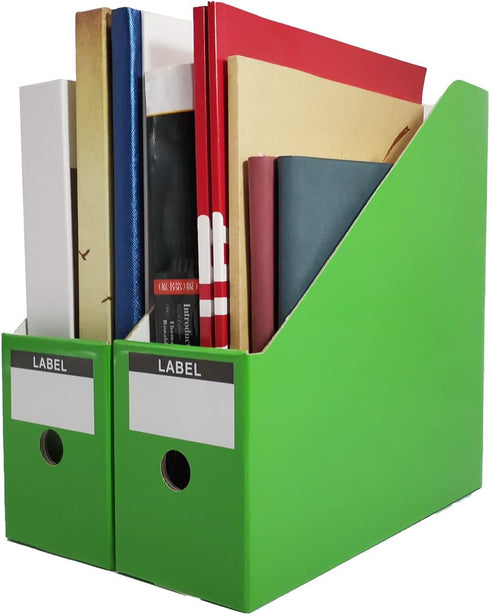 Green Cardboard Magazine Holder (2 Pack), Sturdy File Holder for Desk, Vertical Organizer for Classroom and Office