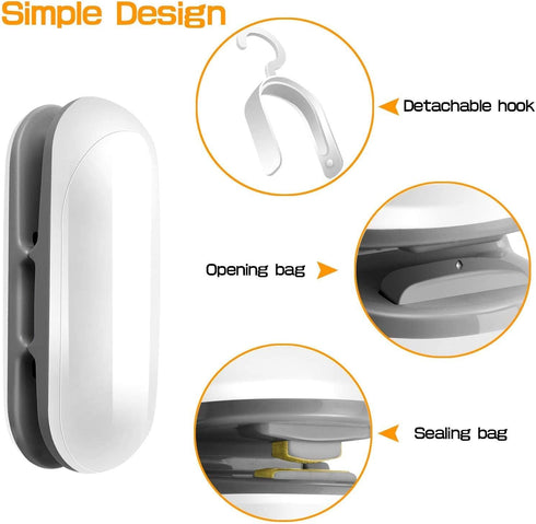 Mini Bag Sealer Heat Seal, 2 in 1 Portable Household Machine with Detachable Hook for Plastic Bags