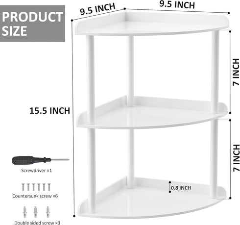 3 9.5x9.5x15.7 Inch, Countertop Sezanrpt Tier Acrylic Corner Shelf Organizer Storage White Corner Shelf for Bathroom