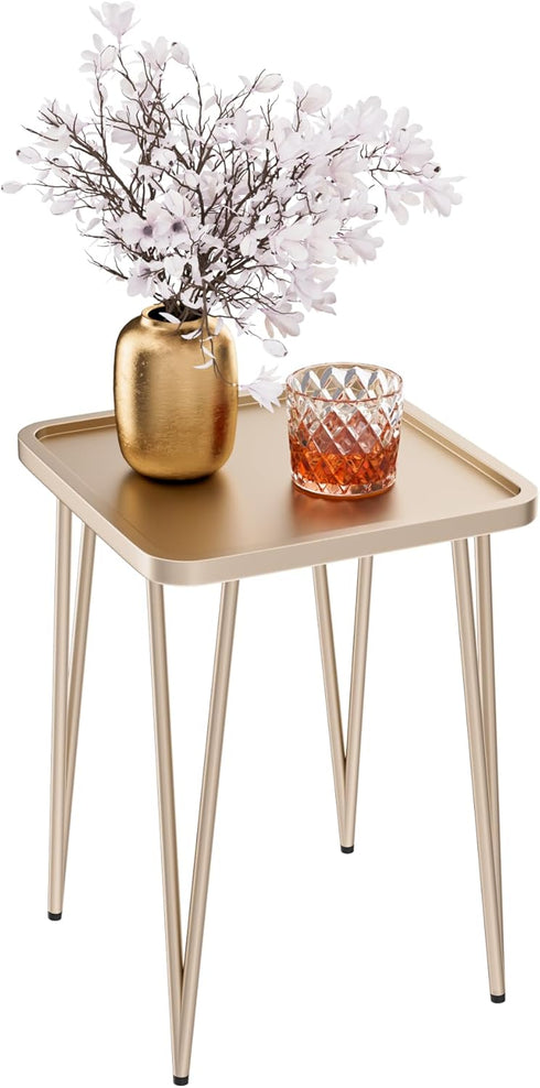 Palama Square Side Table - Metal End Table, Easy Assembly Champagne Gold Bedside