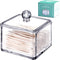 Modern Square Acrylic Qtip Holder | Bathroom Vanity Countertop Storage Organizer for Cotton Swabs and Makeup Sponges