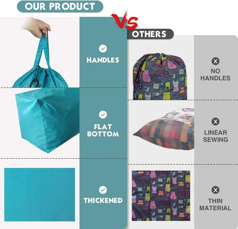 Tear Proof Nylon Laundry Bag with Handles, Hamper Liner with Drawstring Closure, 27.5x34.5 inches, Blue Aqua and Grey