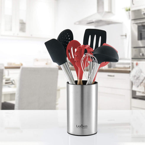 Stainless Steel Kitchen Utensil Holder, Round Shape Utensils Crock, 7" by 4.3" (utensils not included)