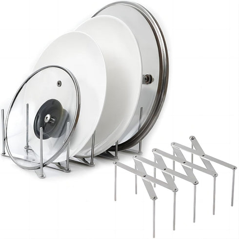 Adjustable Pot Lid Organizers - 4 Sectional Dish Rack for Kitchen Cabinet Pantry, Pan and Pot Lid Holder, 1 Pcs
